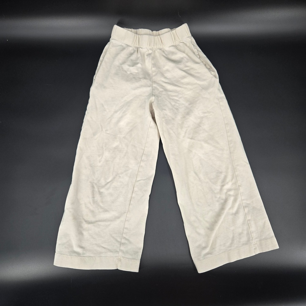 Zara Kids Girls Oatmeal Beige Wide Leg Ribbed Knit Pants Size 8 EUC